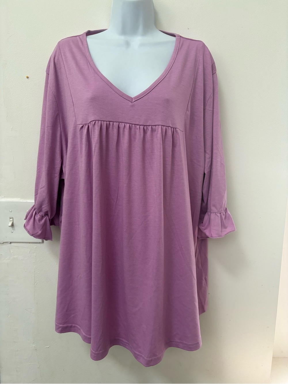 V-Neck Gathered Tunic in Dusty Mauve